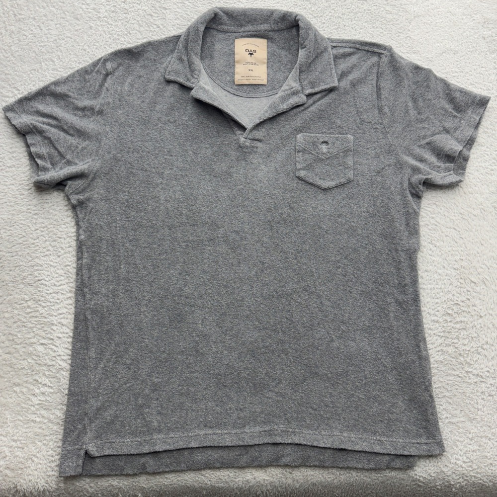 OAS Mens Grey Terry Cotton Short Sleeve Polo Shirt XXL Made in Portugal 11299